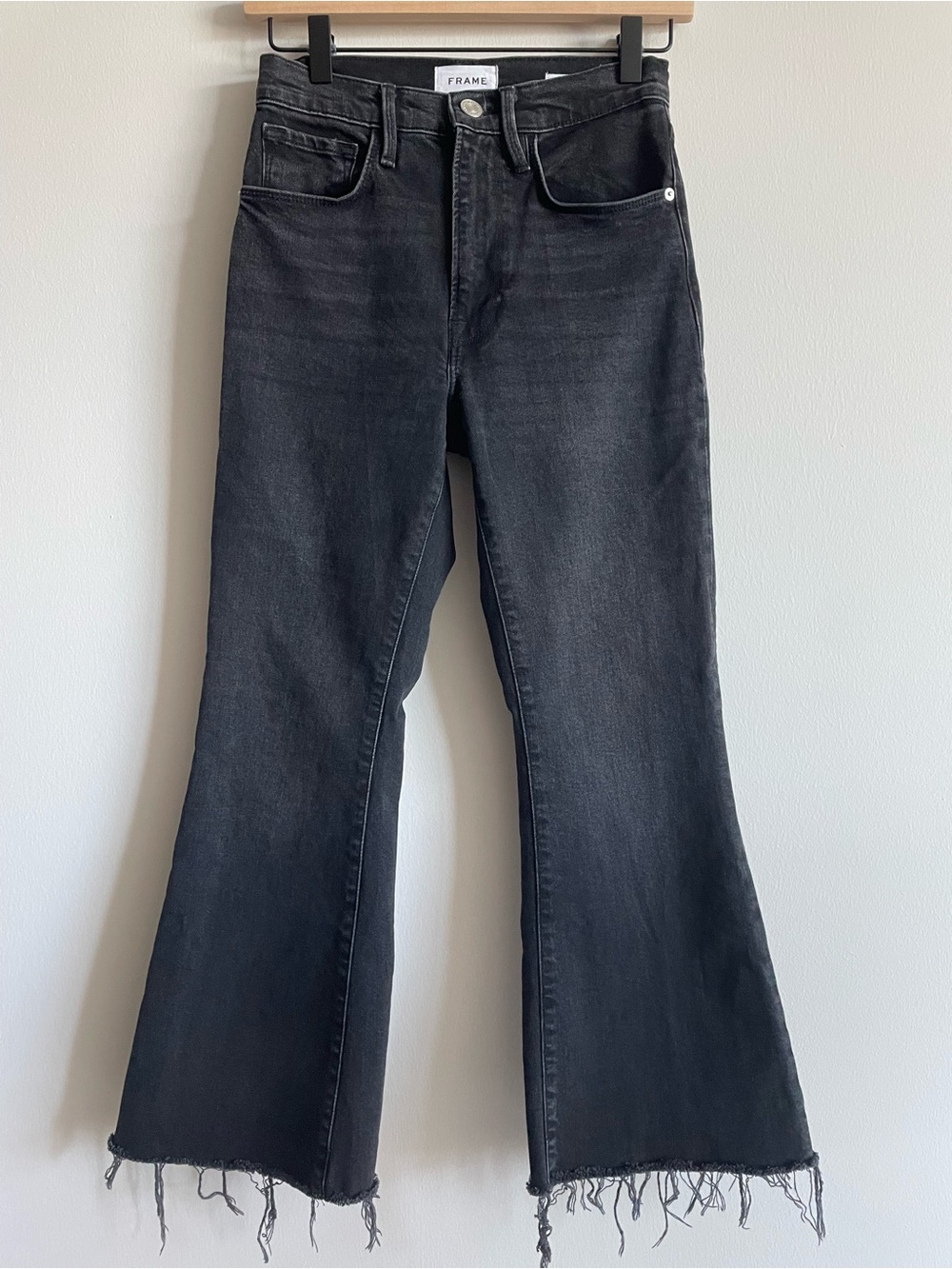 Frame Black Le Crop Flare jeans raw hem high waist 24